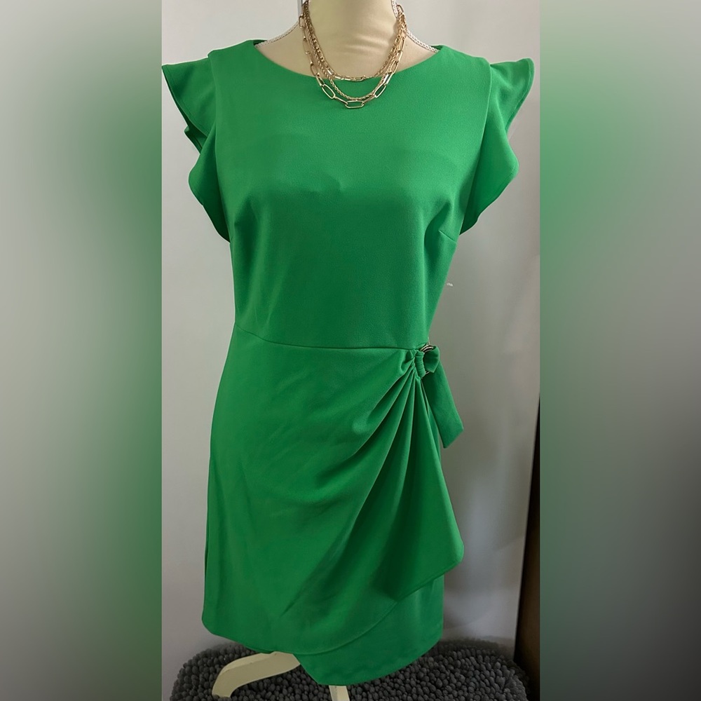 DKNY Bright Green Midi Dress with Ruffle Detail - Picture 5 of 9